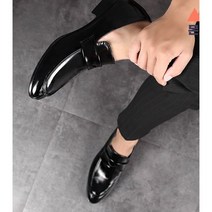 몬드스팟 3cm 투톤 그라데이션 유광 컬러 남성화 구두 블랙(DM336)