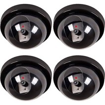 WALI 더미 보안 CCTV Dome 카메라 with Flashing 레드 LED라이트 보안경고스티커 (SD-4) 4팩s Black