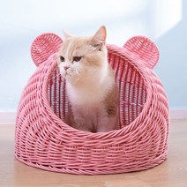 귀여운 강아지집 관리 편한 바바 라탄하우스 고양이 숨숨집, 미디엄[45x45cm], 핑크모조등나무