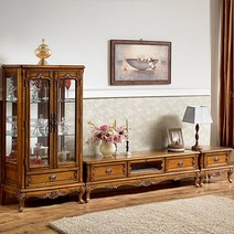 유캐슬 마호가니 원목 트로이 엔틱 거실장세트(거실장+장식장+협탁), 트로이 엔틱거실장세트