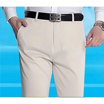 남자 캐쥬얼 슬랙스 여름 얇은 남성 실크 네 측면 탄성 캐주얼 바지 아빠 느슨한 중년 및 노인