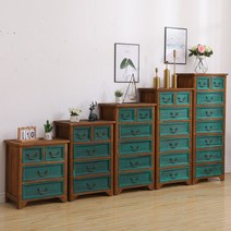 틈새 수납장 엔틱 컨트리 클래식 빈티지 코너 서랍장 침실 3단 4단, 청록 6단