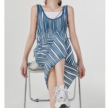 데일리 세로 스트라이프 줄무늬 여행 휴양지 여행 민소매 원피스