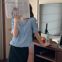 LONGKANG 프렌치 퍼프소매 상의 여 봄여름 패션 블라우스 티셔츠