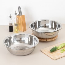 블루팩토리 대용량 믹싱볼(39-40cm) 2종/메가믹싱볼/스텐믹싱볼/타공채반/스텐소쿠리 BF-MB101S2