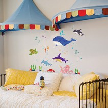 오피스왕국 물고기스티커 벽스티커 포인트스티커, PS-60059 바닷속 친구들