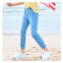 홈쇼핑HIT L톤 저온스 밴딩 크롭 테이퍼드 데님 팬츠