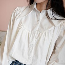 바나나핑크호텔 봄신상 여성블라우스 데일리룩 러블리 어깨셔링 퍼프소매 샌프란 빅카라 블라우스 2컬러 아이보리 민트