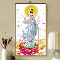 PingWu 3D 관음보살 보석 십자수 재물운 집들이 선물 DIY세트 집순이 집돌이 취미 태교십자수 Y2000015147, 20x30