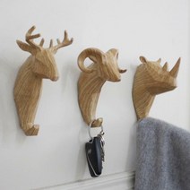 우드 북유럽 헌팅트로피 벽장식 후크 걸이, 양 머리, 없음