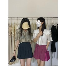 XINHUA Lotus -Leaf Doll Collar 셔츠 여성 기질 순수한 색상 야생 실크 레트로 네이비 해군 콜라겐 옷 싱글 버클 ZB-252644