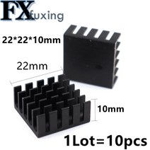 알루미늄 방열판 냉각 핀 라디에이터 쿨러 IC 칩 LED 22x22x10mm 블랙 10개