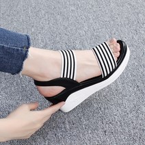 스트라이프 넓은밴딩 발편한 통굽 스트랩 샌들 키높이 7cm