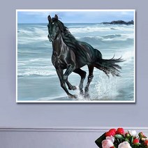 행운을 가져다주는 말 성공 사무실 거실 풍수그림 비즈자수 큐빅 보석십자수 재료, 70x60cm