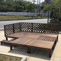 원목 야외평상 나무 경로당 데크 시골 정원 테이블, 100 x100 x36cm