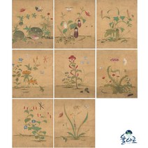 신사임당 초충도 8폭 병풍 꽃그림 민화그리기, 화훼도 8폭 병풍(4), 일반용지(얇은 백상지), 중형
