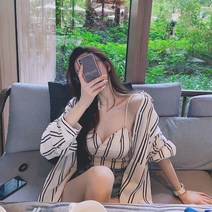 비치원피스 싼야 스트라이프 여행 휴가 스커트 여름 매칭 서스펜더 드레스