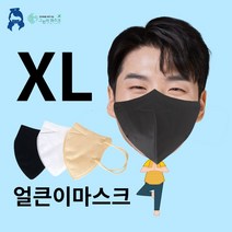 그린비 국산 특대형 빅사이즈 얼굴큰사람 특대 귀안아픈 숨쉬기편한 블랙 화이트 베이지 컬러 일회용 2D 새부리형 마스크 50매 (1매씩 개별포장), 그린비2D특대형마스크 화이트50매(국산/개별포장)