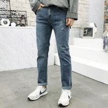 용된다 남자 워싱 청바지 디스트로이드 9부 데님팬츠
