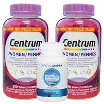 CENTRUM 센트룸 포우먼 250정 고급형 멀티비타민-2병(알틱오메가3 120정 무료증정! 캐나다 내수용), 870g, 2병