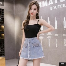 가바바 여성 청반바지 사이드 포켓 찡장식 치마바지 여름 데님반바지 G46857