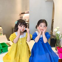 유아 여아동 빈티지 레이스 스퀘어원피스 여아코디 자매룩 키즈봄 여름 원피스 블루 옐로우