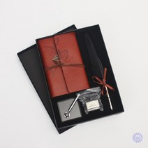 퀼 깃털 만년필+노트 세트 블랙 캘리그라피깃털펜 만년필판촉물 깃털펜 고급볼펜