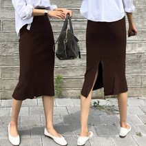 바잉몰 멜로디 여성용 가을 겨울 트임 H라인 골지 롱 니트 스커트