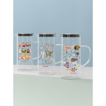 내열 유리 물병 스텐뚜껑 귀여운 캐릭터 워터저그 보리차 음료수 냉장고 물병 1200ml, 부엉이