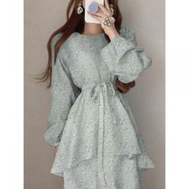 플라워 원피스 꽃무늬 쉬폰 보헤미안 꽃 프린트 드레스 여성 퍼프소매 미디