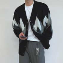 룩샵 남자 남성 데일리 아가일 오버핏 브러쉬 겨울 가디건