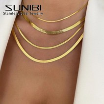 Sunibii 316L 스테인레스 스틸 뱀 체인 목걸이 여성 선물 초커 헤링본 골드 컬러, 03 YX33297-4MM-42CM, 03 Rose Gold Color
