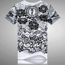 더폴 남자 반팔 어깨 호랑이 티셔츠 클럽 큐빅 티 문신