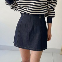 퍼니걸스 9895 뒷밴딩 스티치 A라인 데님 미니 여성 스커트 여성의류