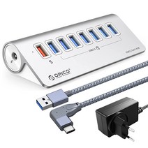 오리코 5Gbps USB3.2 Gen1 HUB 애플 맥북 프로 알루미늄 4/8포트 스탠드형 USB허브, USB*7+PD18W*1, A to C(1m-90°)+유전원