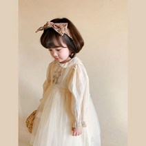 19Y 새로운 아기 소녀 봄 여름 크림 컬러 어린이 유아 드레스 어린이 인형 칼라 수 놓은 원사 드레스 소녀 옷