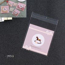 쿠키선물포장 lbsisi 생활 200pcs 7x7 + 3cm 자기 접착 가방 누가 웨딩 캔디 쿠키 포장 opp 보석 선물 폴리 작은 플라스틱 비누 가방, 핑크 말, 200개 7x7cm