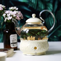 폴라도레 유리 도자기 티포트 내열유리 티팟워머 주전자 세트 +(L), 600ml, CC-0020-07-G타입[주전자+받침대]