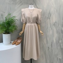 행복한여자[신상무배]나인 퍼프 소매 밴딩 플레어 원피스