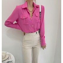 더끌레르 / 멜로 골드단추 포켓 셔츠블라우스