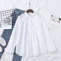 플라워 블라우스 꽃무늬 셔츠 코튼 여성 봄 자수 긴팔 레이디 스