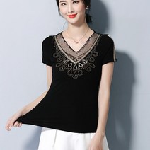 롱디프 레이스 반팔 블라우스 하늘비즈 C31 Y196I916