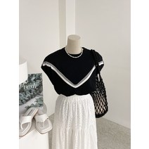 [무배 여름신상] 로븐 배색 줄지 레글런 캡소매 반팔 니트(1color)