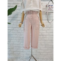 [반다리] 고퀄 하이웨이스트 단추 포인트 린넨 배기 팬츠