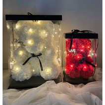 아카아카 LED 장미 꽃 곰돌이 곰인형 로즈 플라워 베어 꽃다발 여자친구 기념일 생일 프로포즈 선물, 레드S, 토퍼X, led와이어 전구없음X