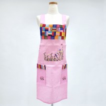 미도규방 전통 조각무늬 꽃 자수 한복 모시 앞치마 카페 공방 에이프런 선물 기념품, 분홍