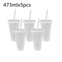 5Pcs 473ml/700ml 블랙 재사용 가능한 플라스틱 물병 콜드 컵 뚜껑과 짚 매직 텀블러 맞춤형 커피 머그잔, [03] 5Pcs 473ml-Clear