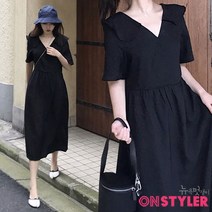온스타일러 뉴욕멋쟁이 뽀 숄더카라 블랙 롱원피스