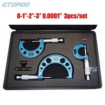 마이크로미터 디지털 버니어캘리퍼스 0-1quot-2quot-3quot 0.0001quot 인치 3pcs 세트 베어링 스틸 고정밀 외경 렌치 측정 도구