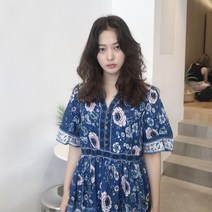 헤이바나나 바캉스 보헤미안 브이넥 단추 에스닉 플라워 빅사이즈 롱원피스